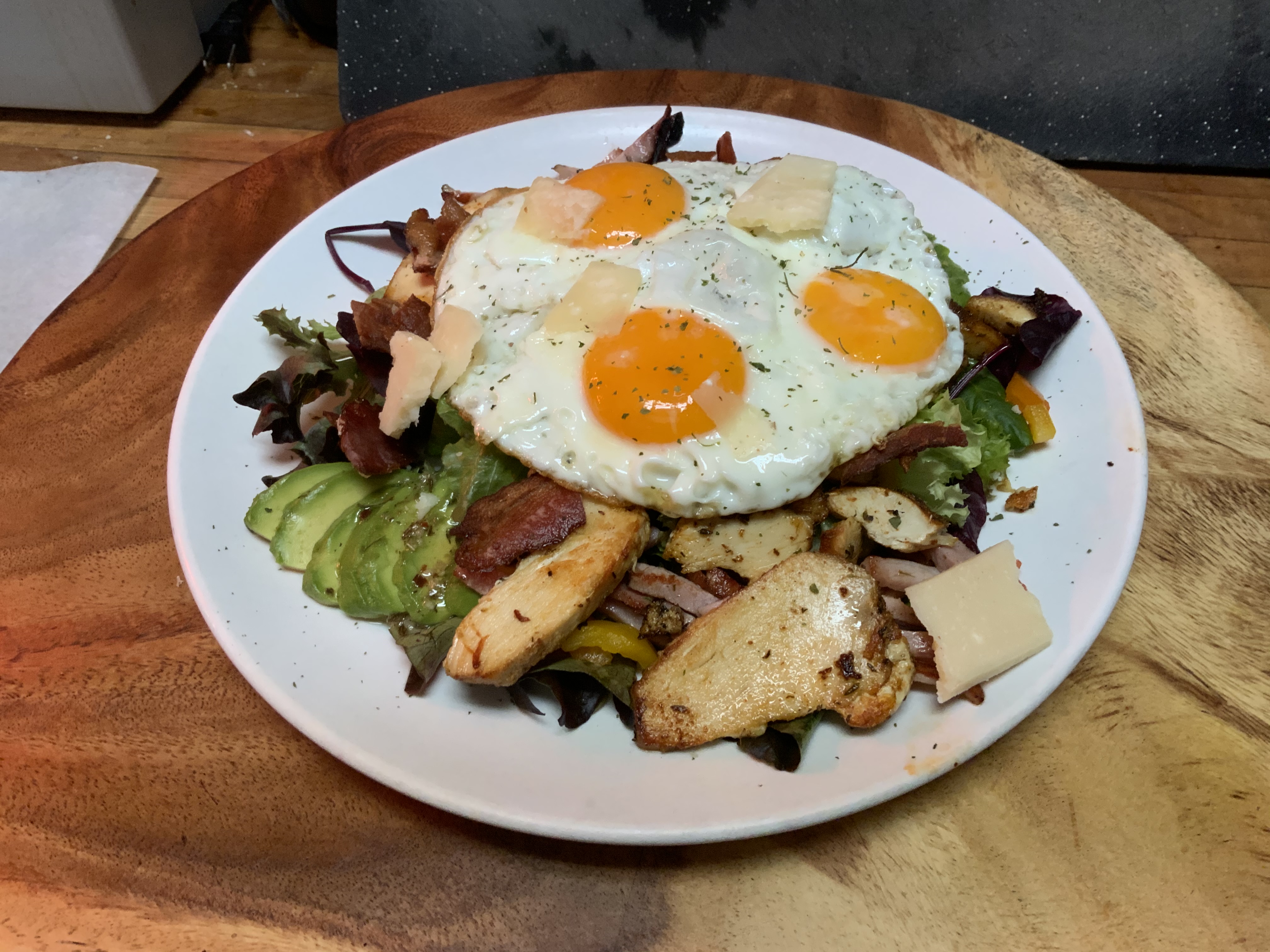 Fresh breakfast salad with eggs at a Vancouver cafe